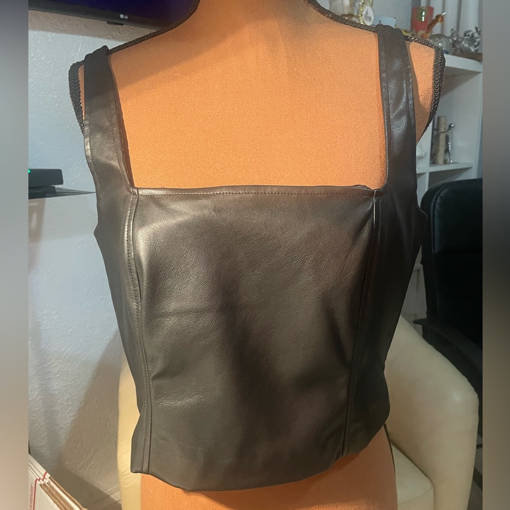 NWT Calvin Klein black faux leather crop top